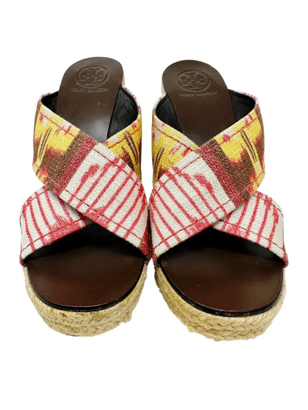 Tory Burch Kristen Espadrille Wedge Sandals Aztec Tribal Print Size 9